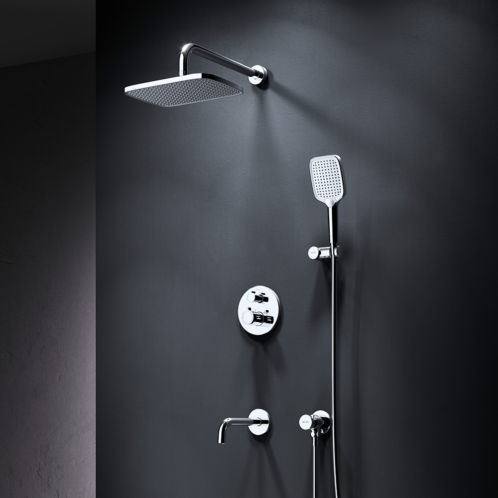 FT85A3RH40 X-Joy, набор: встроеный см-ль с ТМС, излив, прямоуг.верхний душ 300х210мм, ручн.душ, хром