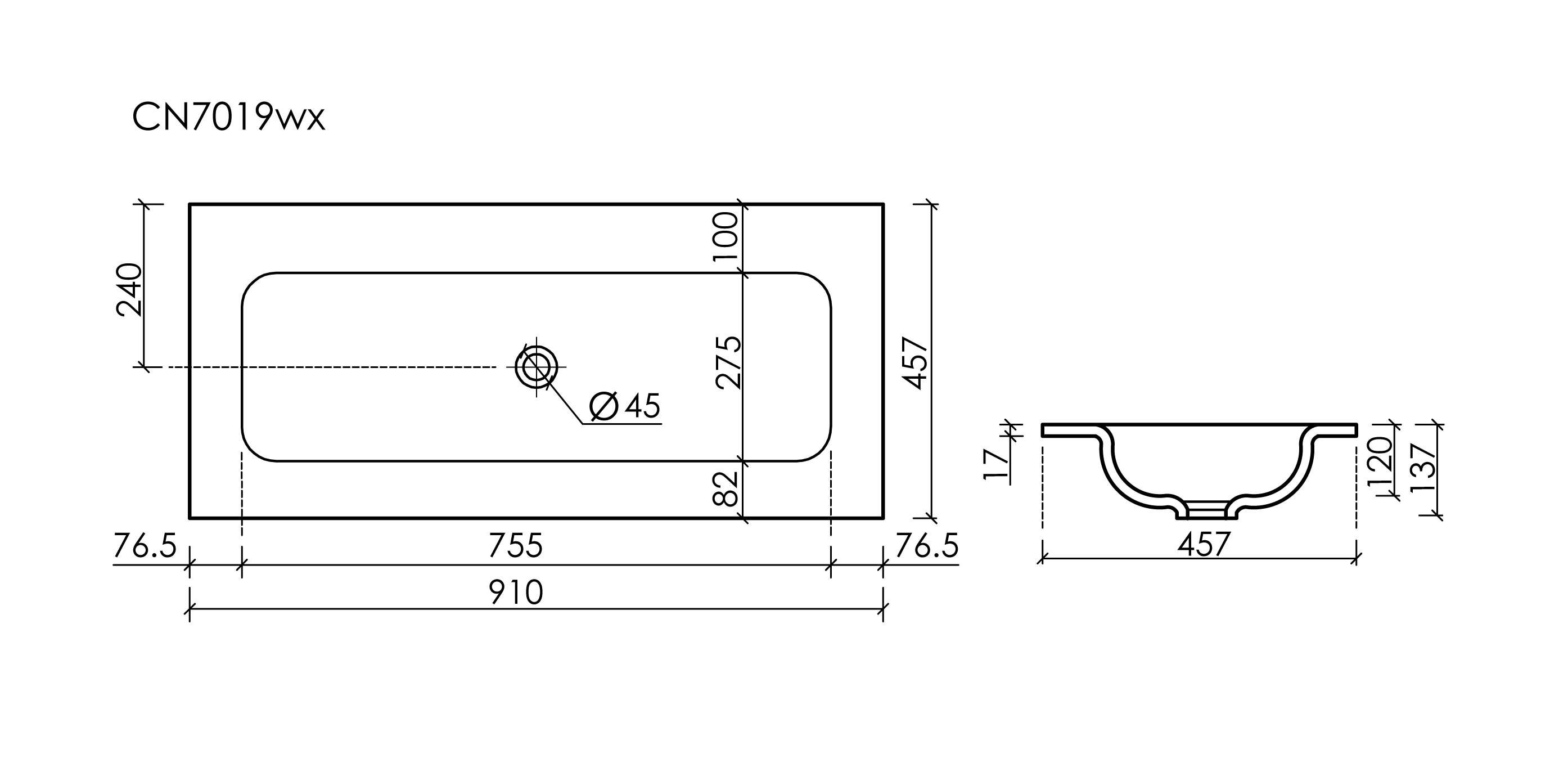 Раковина накладная мебельная grace прямоугольная 910x457x137 без отверстия под смеситель, цвет белый cn7019wx