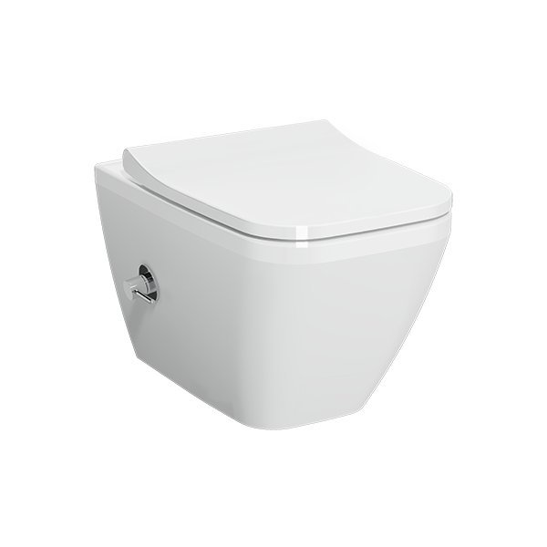 Подвесной безободковый унитаз integra square, с функцией биде и встроенным смесителем