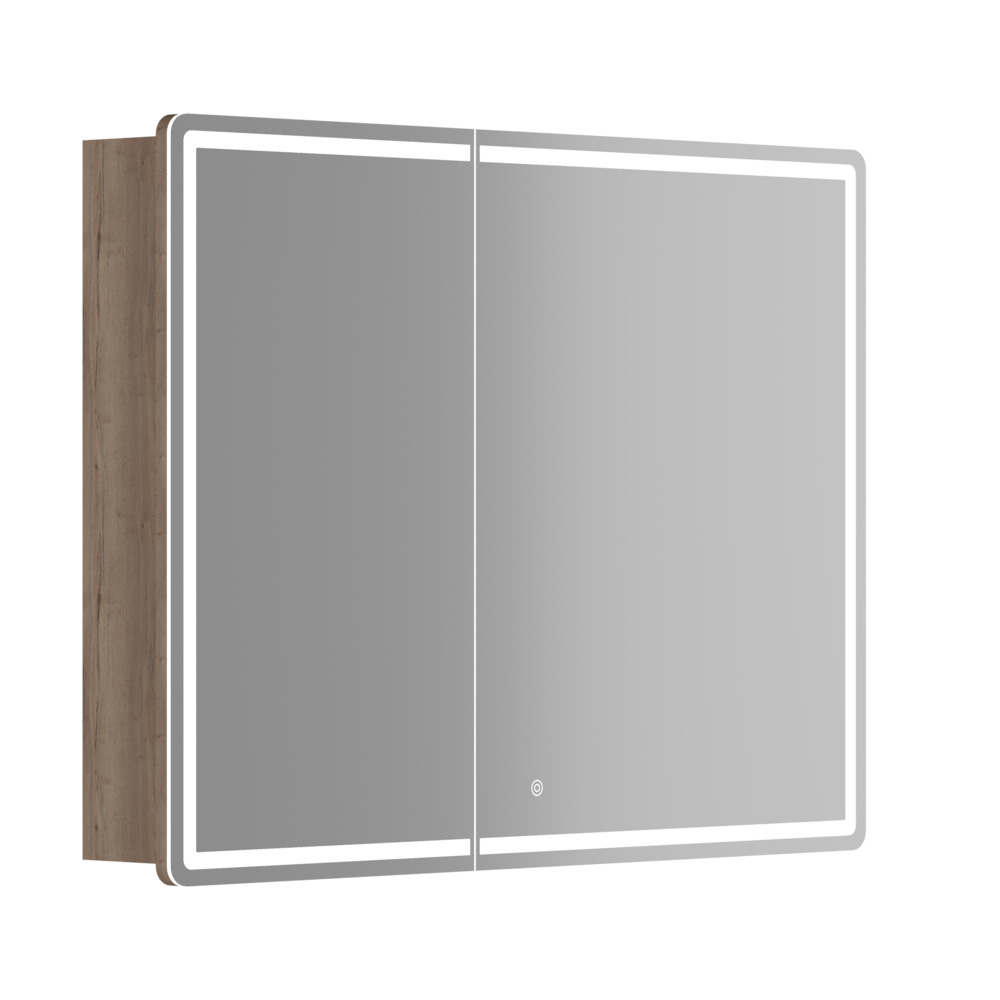 Зеркальный шкаф для ванной комнаты sancos mirror 990x150х740 мм, с led подсветкой, цвет дуб галифакс натуральный, арт. mi100eg