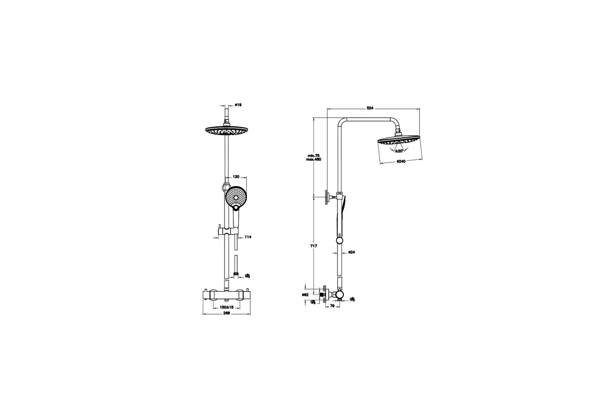 Душевая система VitrA Aquaheat A47205EXP с термостатическим смесителем и ручным душем хром латунь