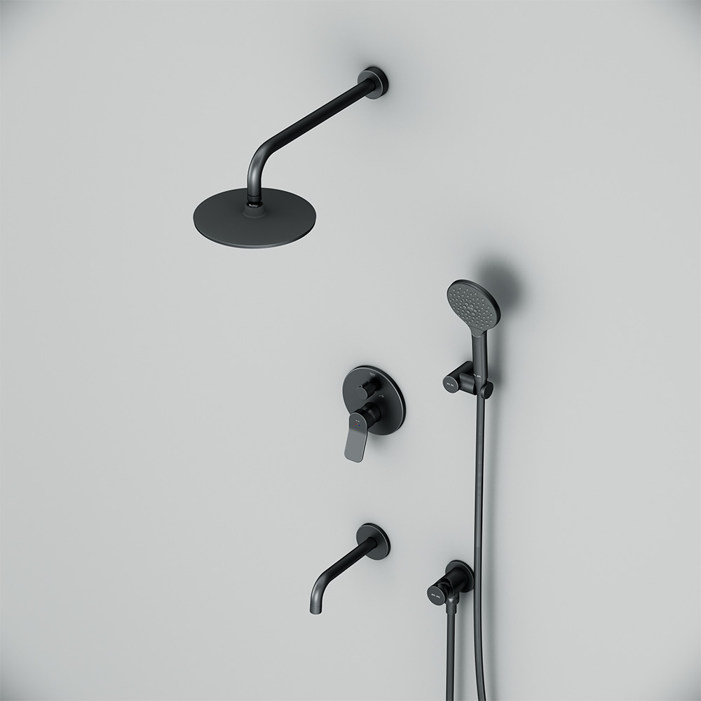 FB85A3RH32 X-Joy, набор: встроеный см-ль, излив, верхний душ 220 мм, ручн.душ, черный