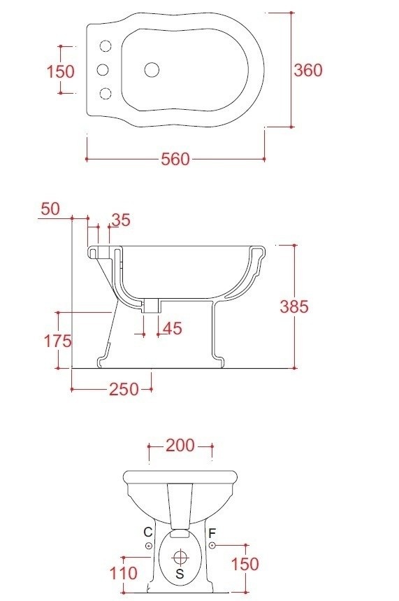 Биде напольное черный глянцевый 385x360x560 hermitage artceram