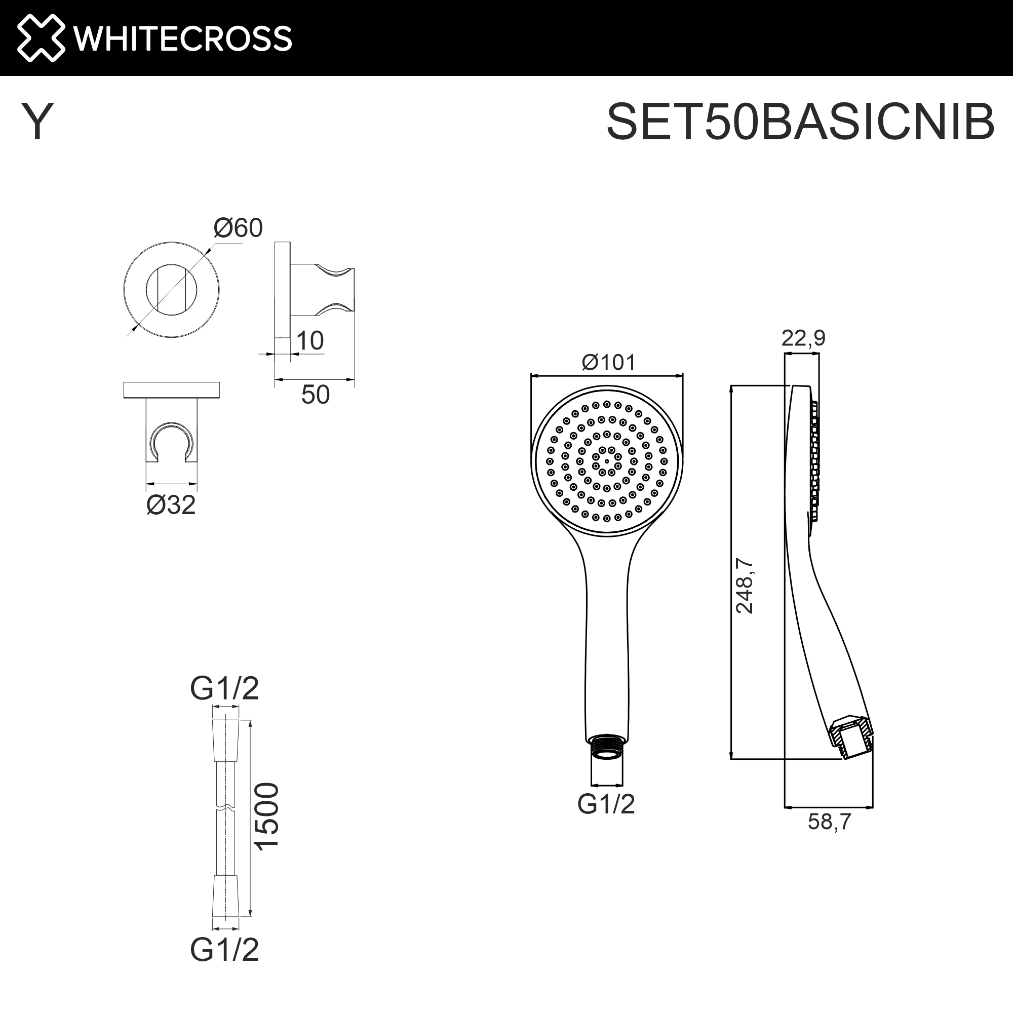 Душевой гарнитур точечный whitecross set50basicnib (брашированный никель)