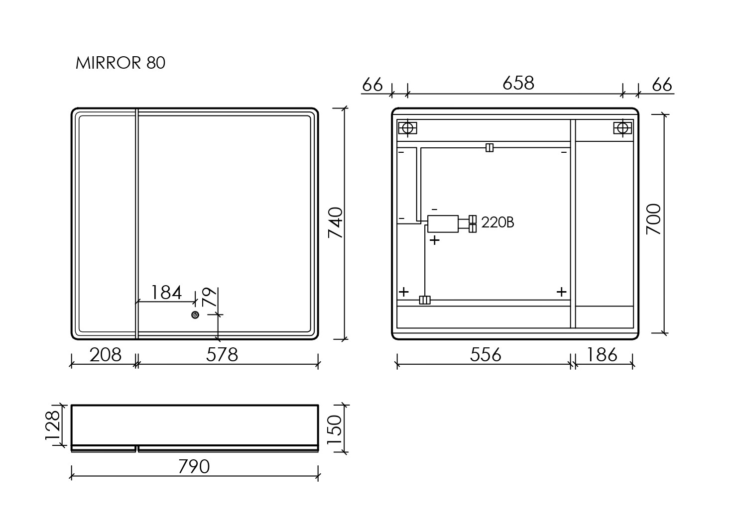Зеркальный шкаф для ванной комнаты sancos mirror 790x150х740 мм, с led подсветкой, цвет дуб галифакс натуральный, арт. mi80eg