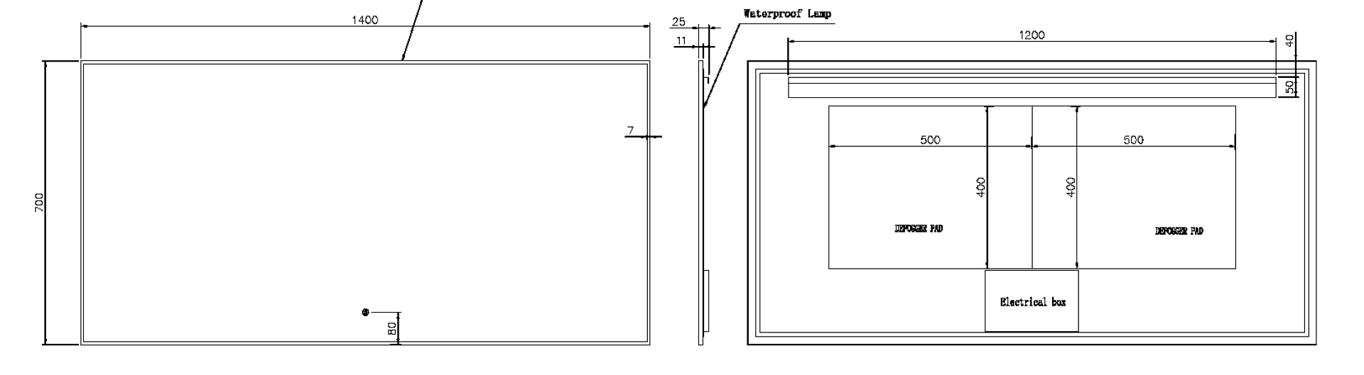 Прямоугольное зеркало , мет. рама, подсв., сенсор, антизапотевание, 140*70 matt gold