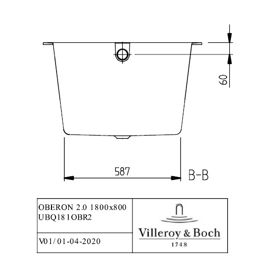 Ванна oberon 2.0 quaryl 1800x800x495 villeroy&boch