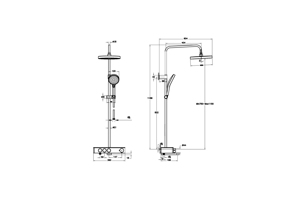 Душевая система VitrA Core Round A4730925EXP с термостатическим смесителем и ручным душем брашированное золото