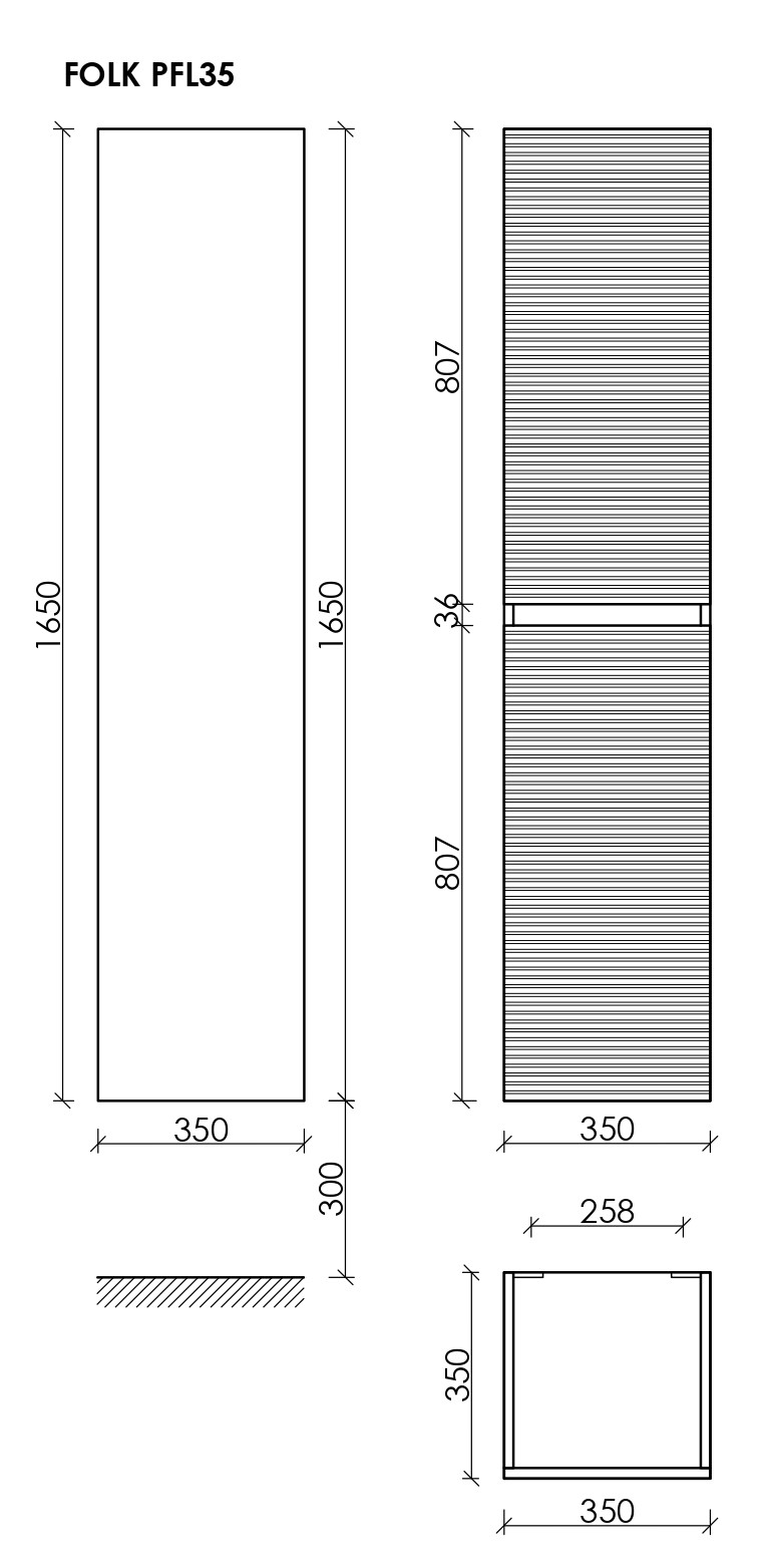 Шкаф-пенал подвесной sancos folk, 350х350х1650 мм, цвет grey soft, арт. pfl35gs