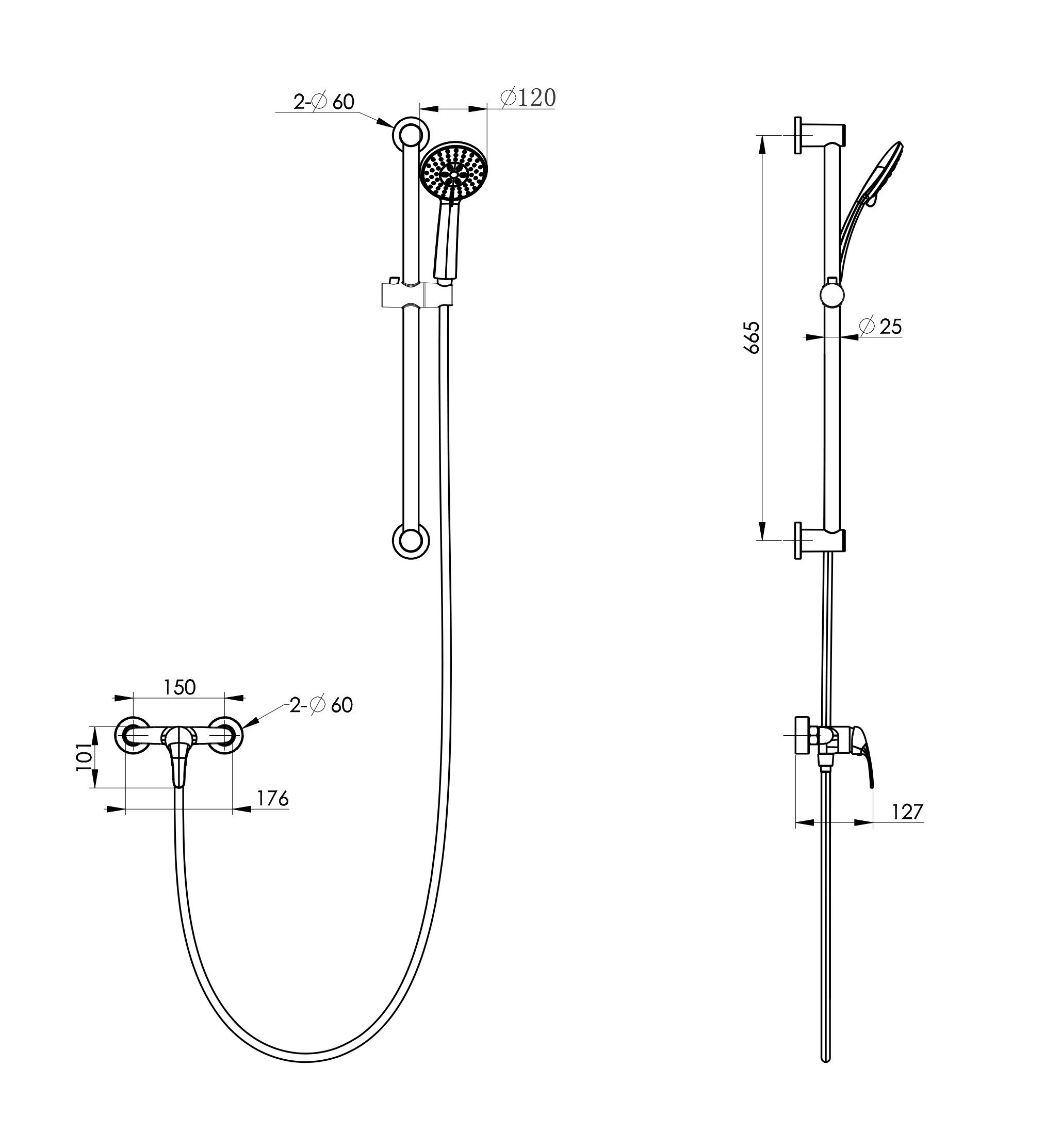 Смеситель для душа с гарнитуром wonzon & woghand, черный матовый (ww-4570-mb)