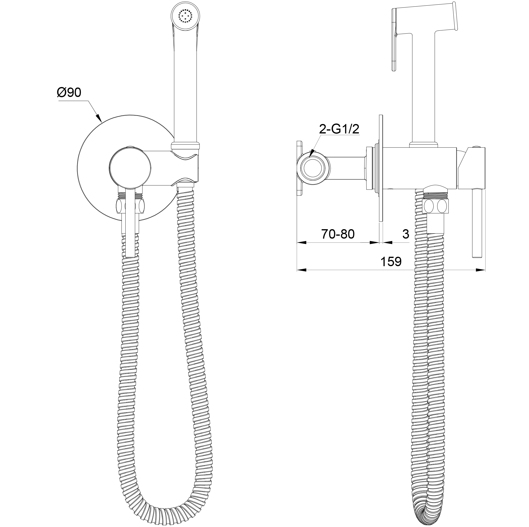 Смеситель с гигиеническим душем встраиваемый wonzon & woghand stick, темный графит (ww- 88829902-bgm)