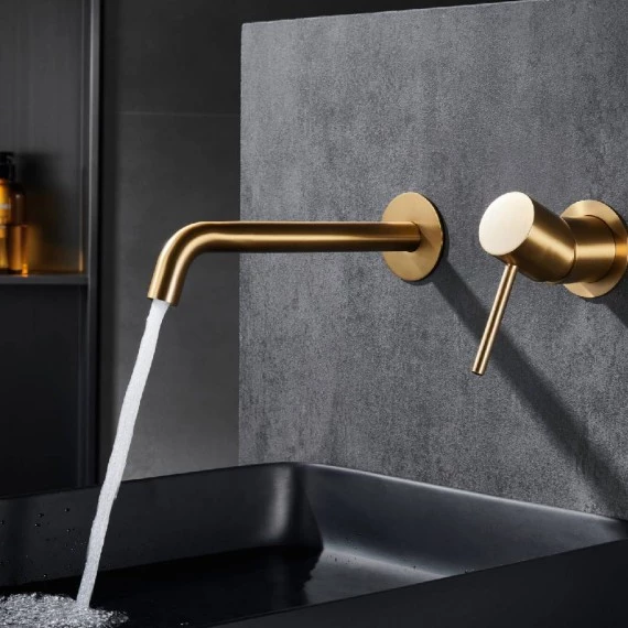 Смеситель для раковины настенный скрытая часть в комплекте imex monza glm039/oc brushed gold pvd