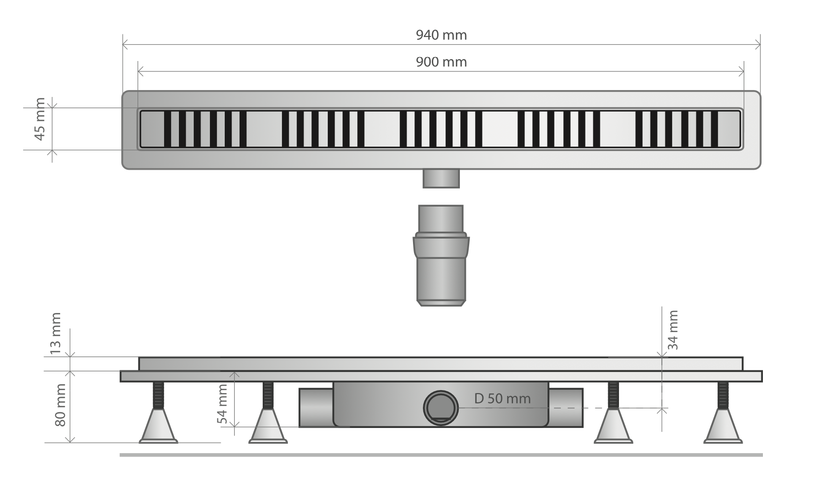 Дренажный канал 90 см, сухой затвор, abs, горизонтальный выход omp tea basicflow 4943.376.8