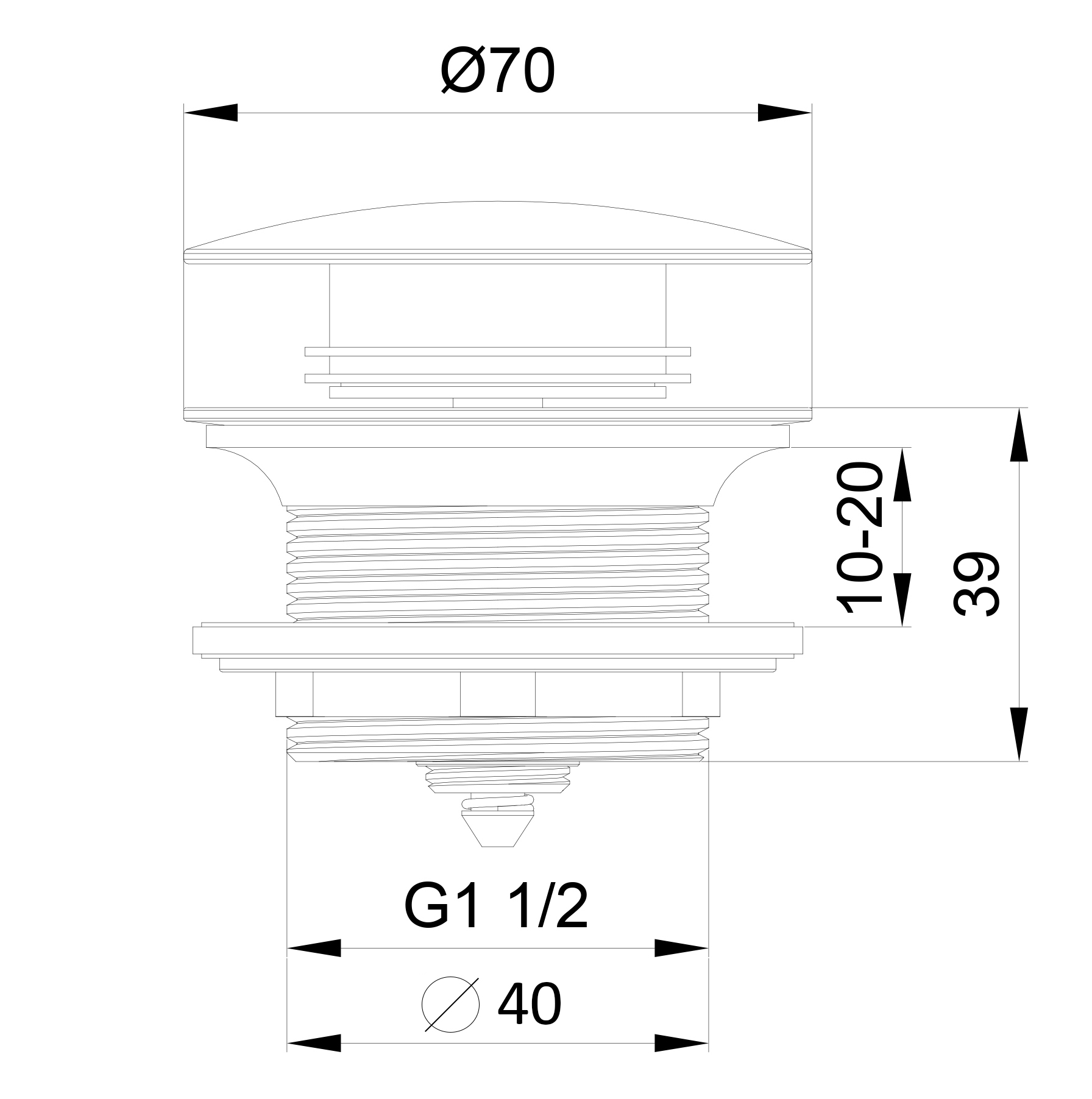 Донный клапан для ванны 1 1/2 wonzon & woghand, белый матовый (ww-ss105-mw)