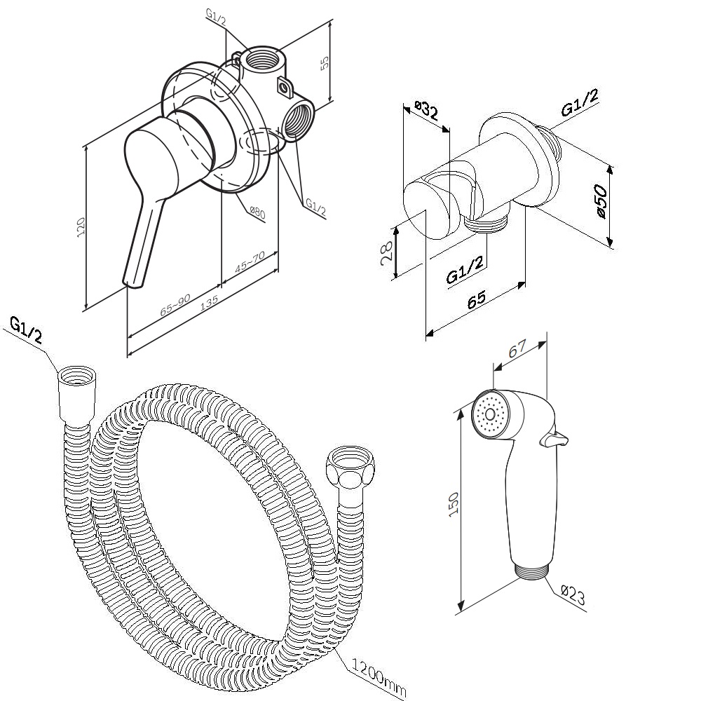 F40H85B99 X-Joy S, гигиенический набор для скрытого монтажа со смесителем для душа, золото