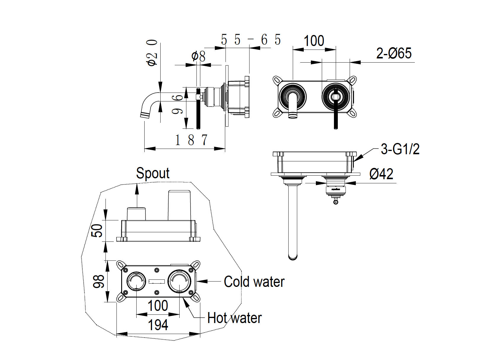 Смеситель для умывальника из стены, boheme eterna gold