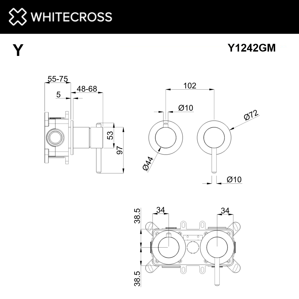 Смеситель скрытого монтажа на 2 потребителя whitecross y y1242gm (оружейная сталь)