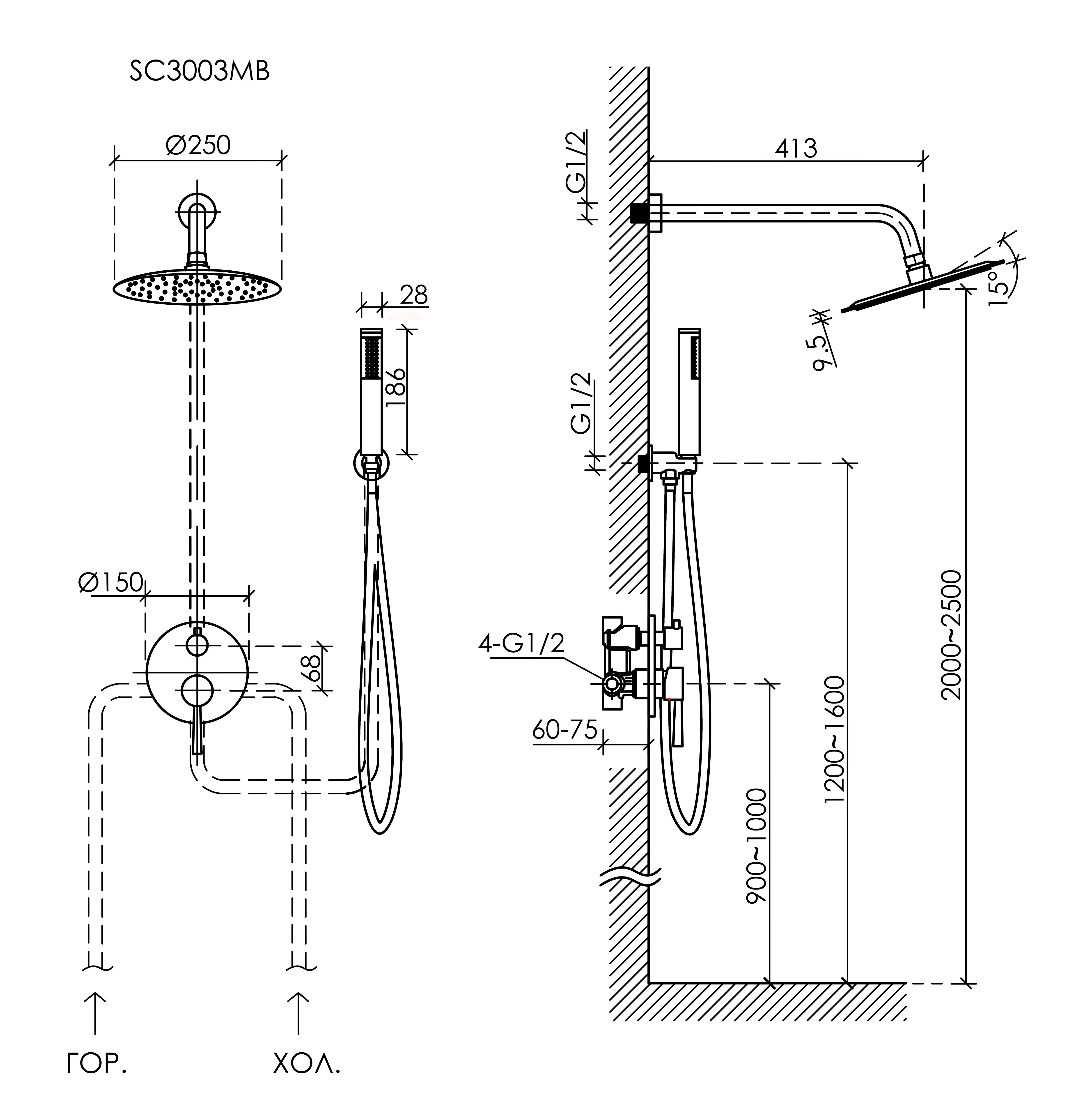 Душевой комплект sancos select встраиваемый для душа, цвет черный матовый, арт. sc3003mb Душевой комплект sancos select встраиваемый для душа, цвет черный матовый, арт. sc3003mb