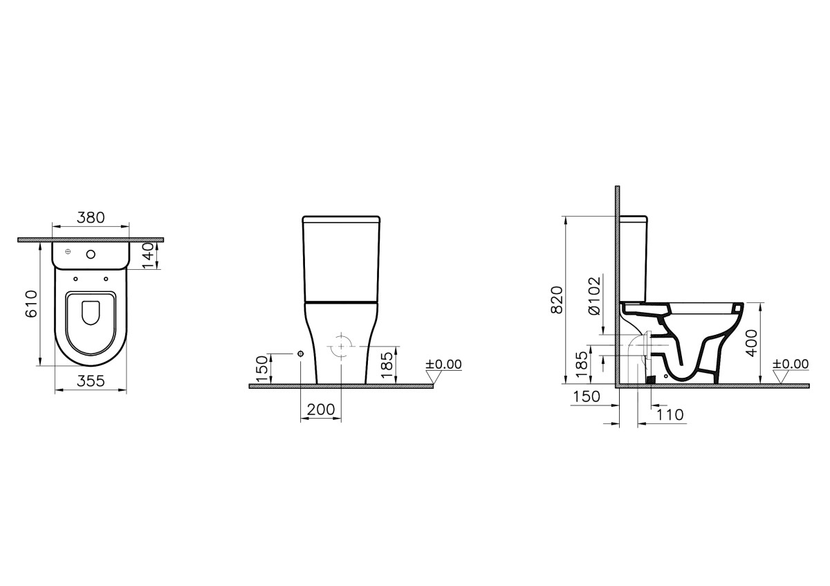 Унитаз-компакт напольный VitrA Zentrum 9012B003-7204 с сиденьем микролифт белый санитарный фарфор антибактериальное покрытие Hygiene