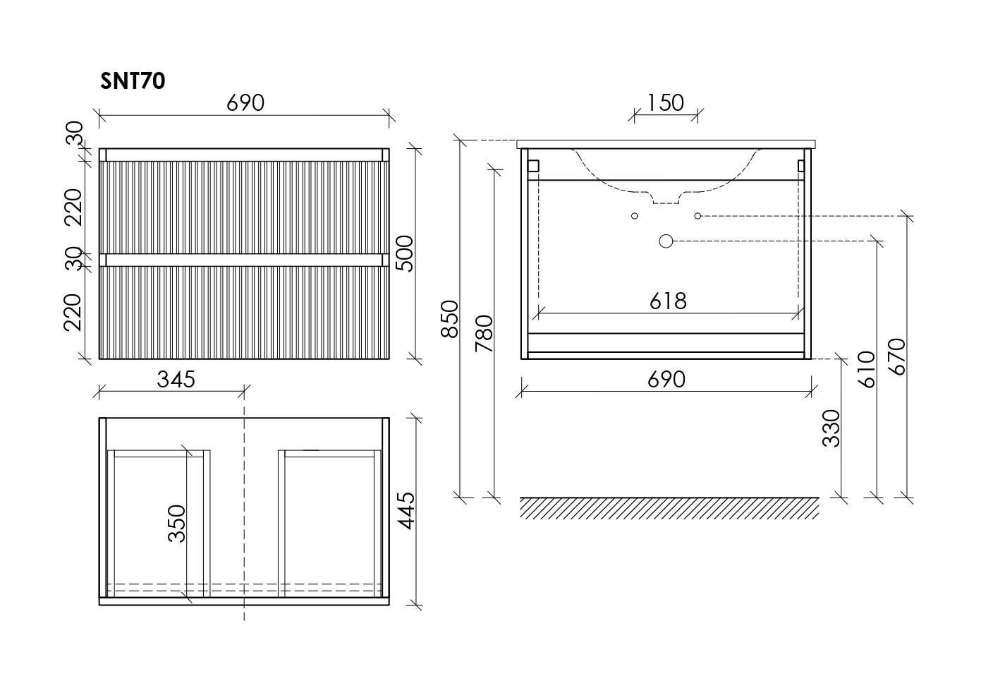 Тумба подвесная sancos snob t 690х445х500, c двумя ящиками оснащенными доводчиками, bianco, арт.snt70w