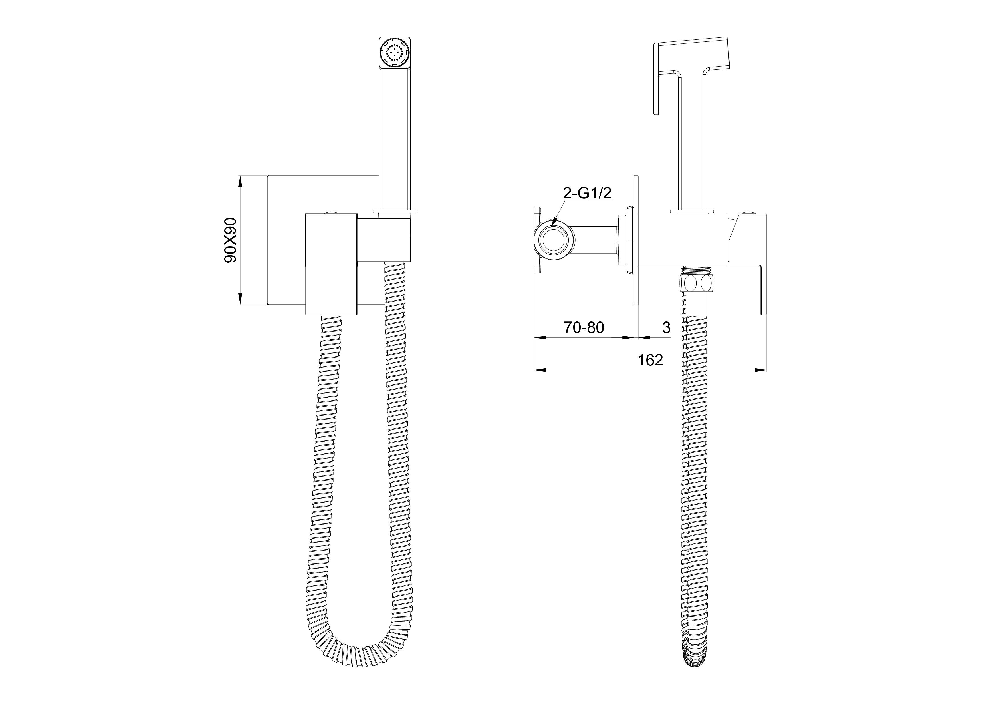 Смеситель с гигиеническим душем встраиваемый wonzon & woghand, темный графит (ww-88829903-bgm)