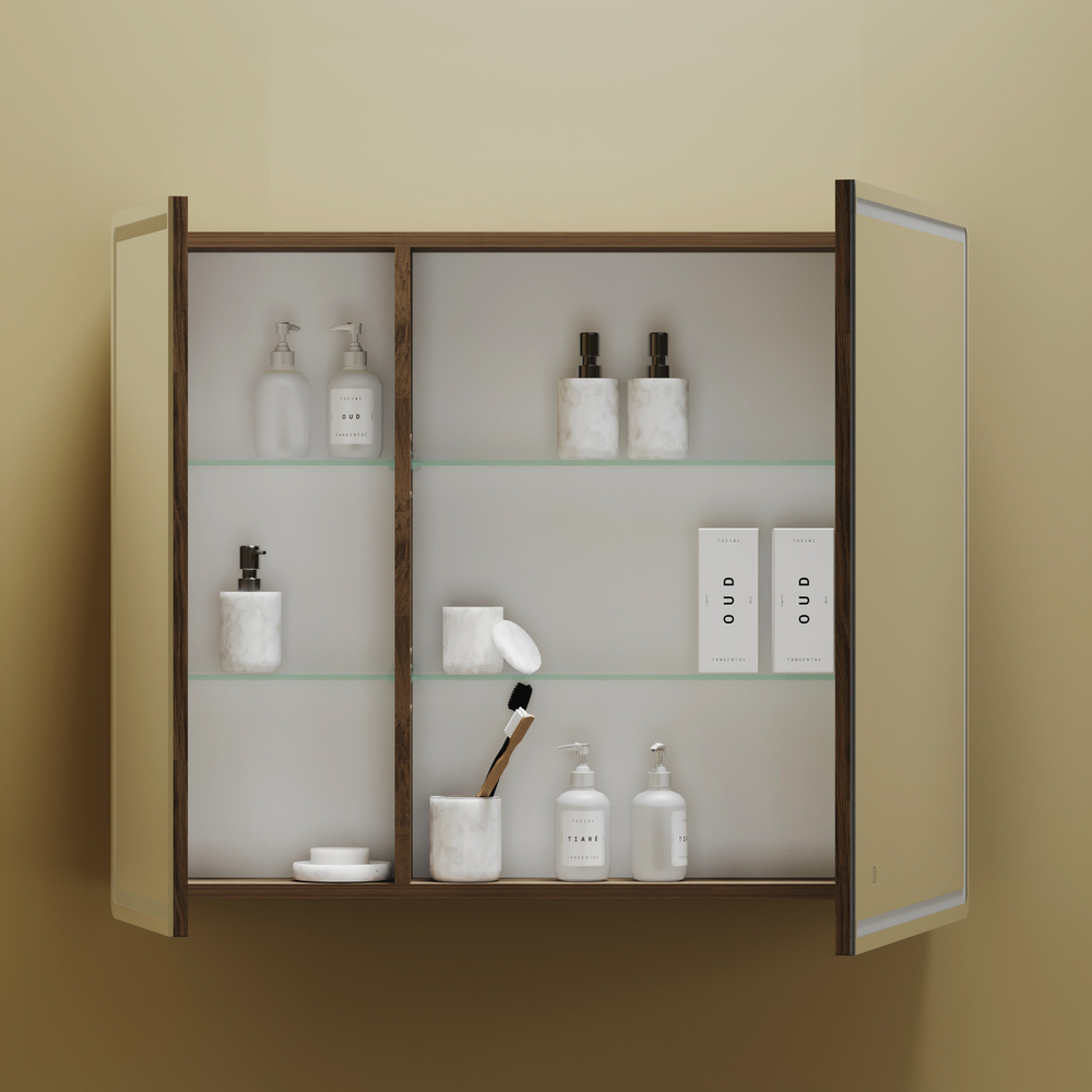 Зеркальный шкаф для ванной комнаты sancos mirror 890x150х740 мм, с led подсветкой, цвет дуб чарльстон, арт. mi90ech