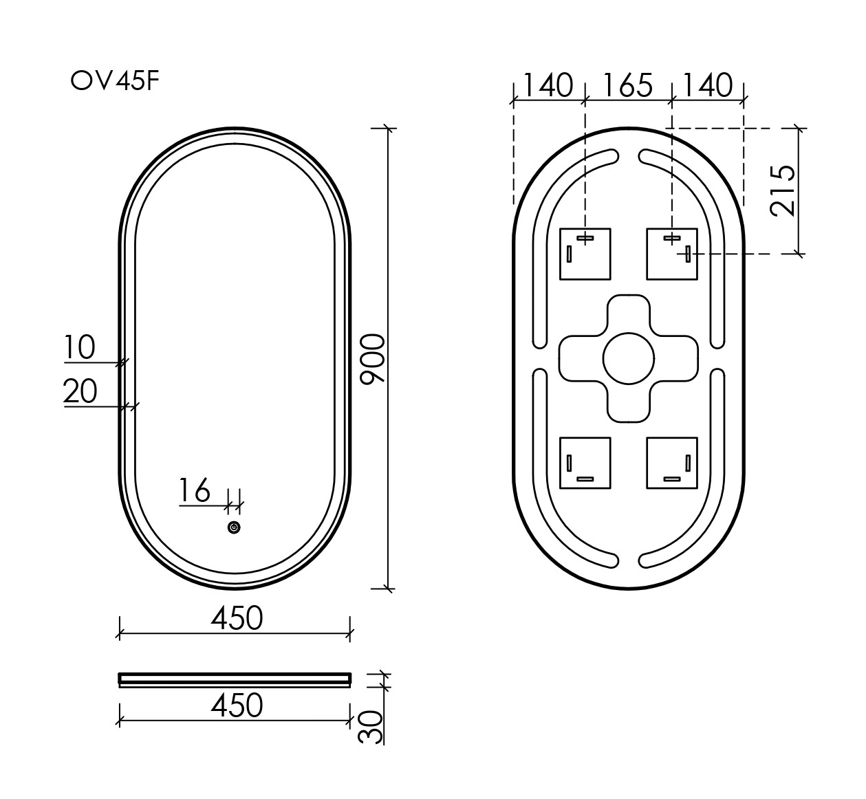 Зеркало для ванной комнаты sancos oval, фронтальная подсветка 450х900 с сенсорным управлением на прикосновение, арт. ov45f