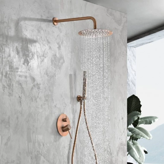 Смеситель для душа скрытого монтажа готовый комплект верхний душ ø25cм imex monza gpm039/orc brushed rose gold pvd