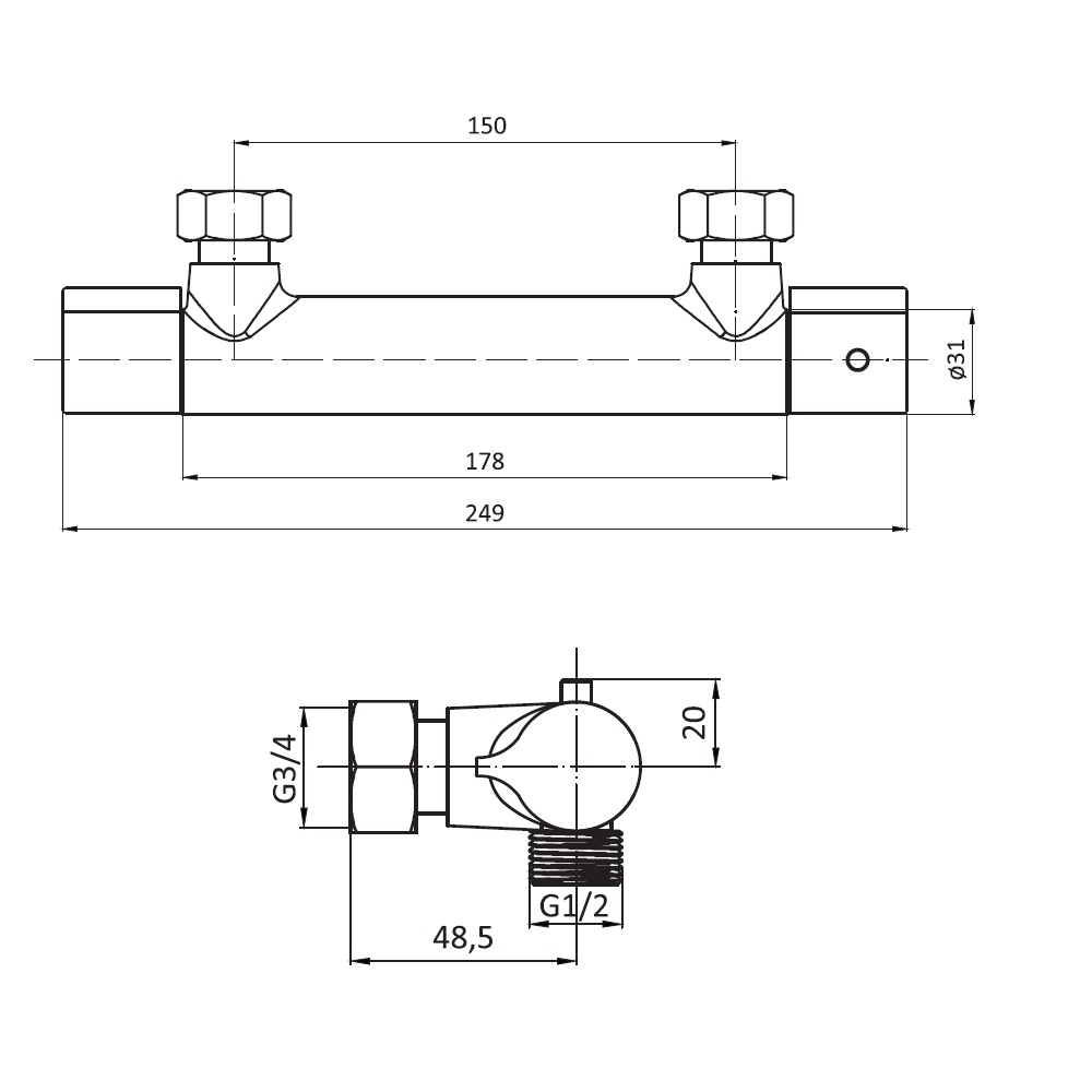 776000000 Jupiter, термостатический смеситель для душа, хром