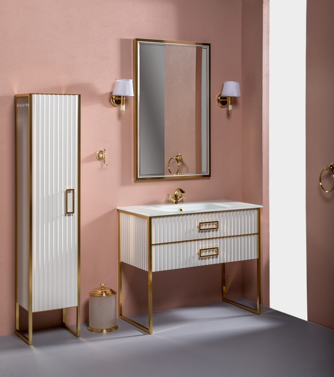 Тумба monaco 100см h84см белая глянец + золото под раковину моноблок