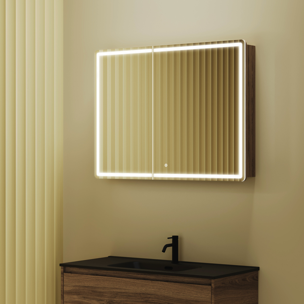 Зеркальный шкаф для ванной комнаты sancos mirror 990x150х740 мм, с led подсветкой, цвет дуб чарльстон, арт. mi100ech