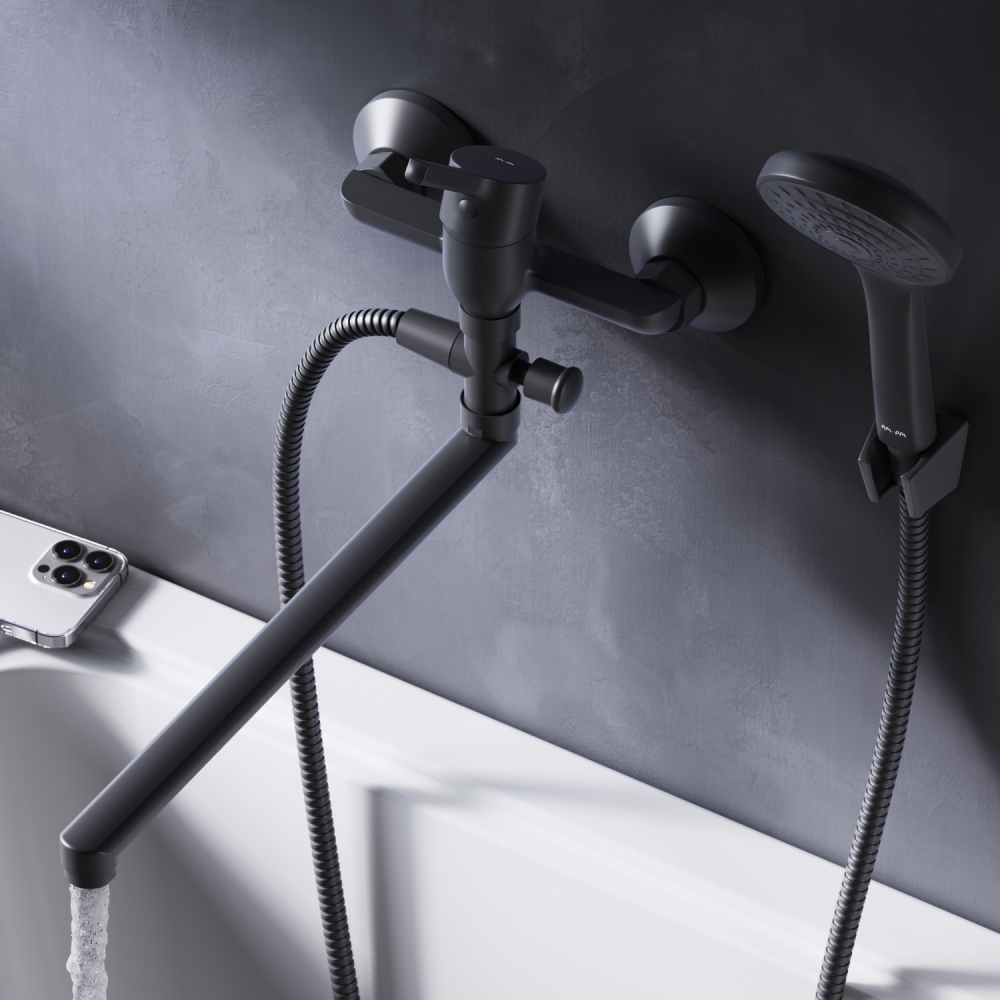 F85B90122 X-Joy S, смеситель д/ванны/душа, излив 325 мм, душевой набор, черн, шт.