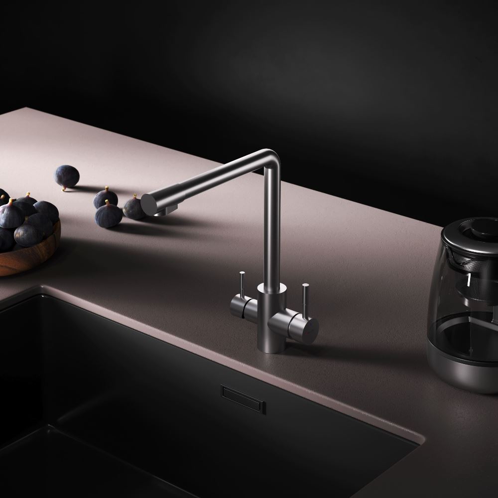 F85B05711 X-Joy S, смеситель для кухни с L-изливом с каналом для питьевой воды, сатин