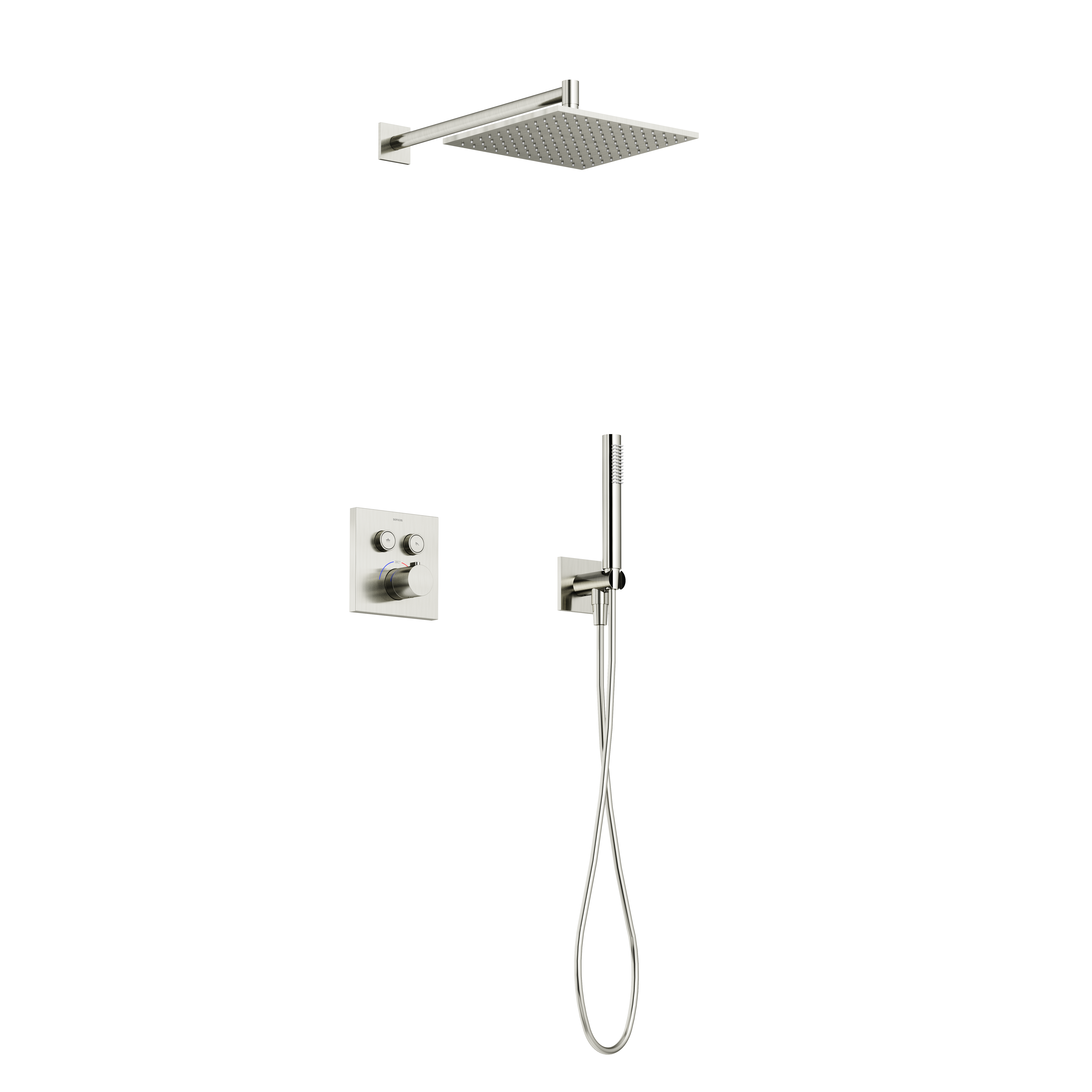 Душевой комплект с термостатом SANCOS Linn, с внутренней частью, брашированный никель, PVD покрытие, арт. SC9022BN Душевой комплект с термостатом SANCOS Linn, с внутренней частью, брашированный никель, PVD покрытие, арт. SC9022BN