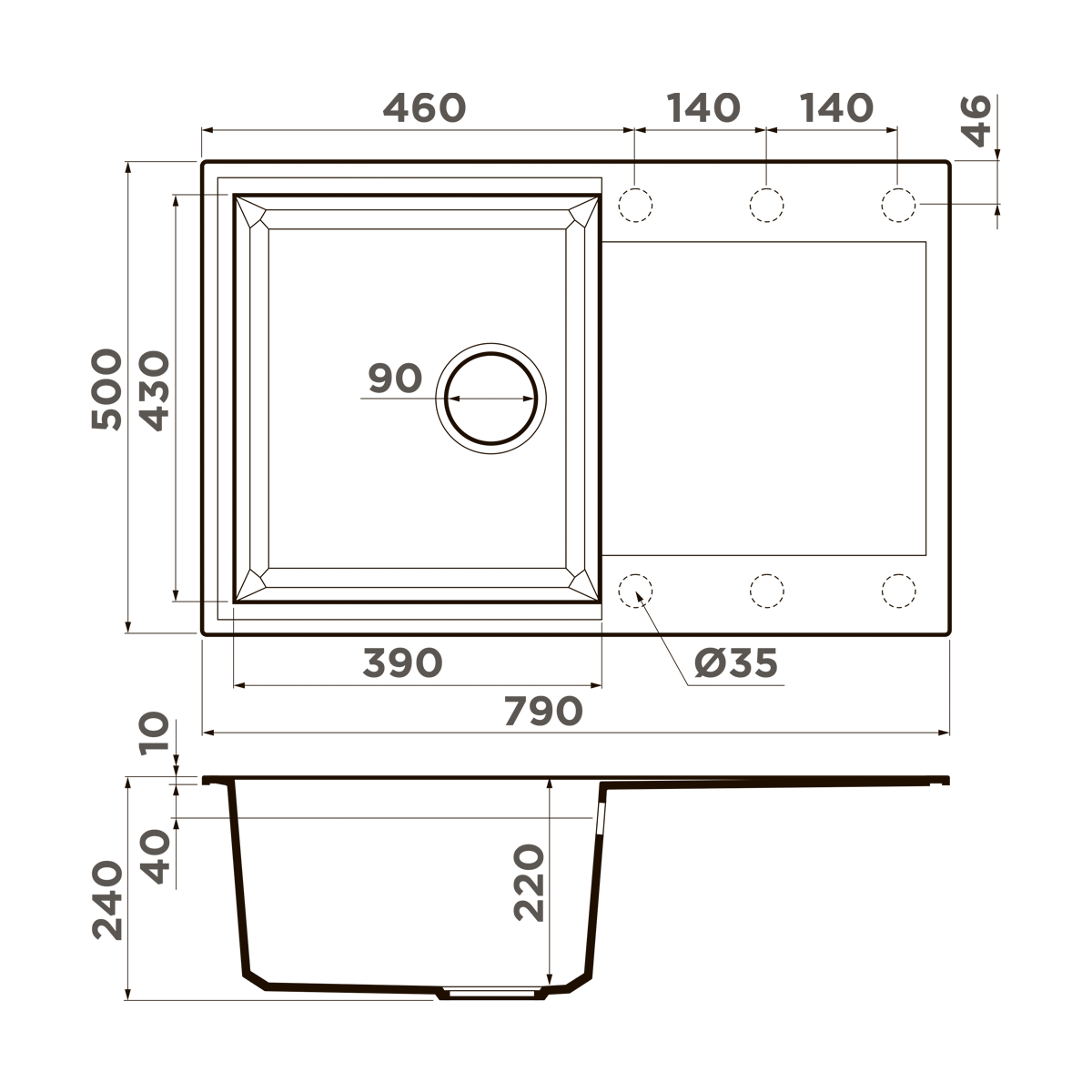 Кухонная мойка omoikiri sakaime 79-bl tetogranit/черный 790 x 500 x 200