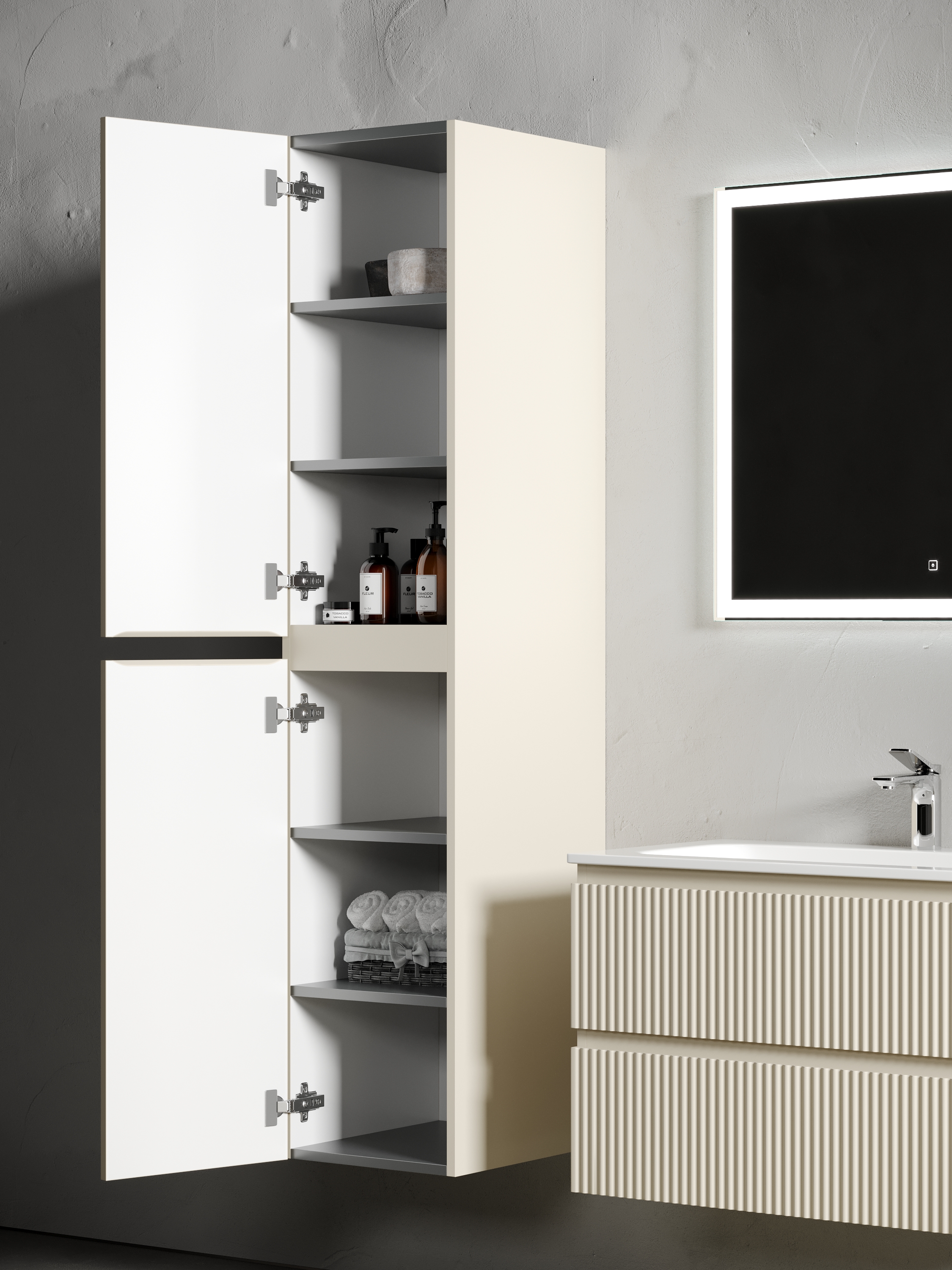 Шкаф-пенал sancos snob r подвесной beige soft, 350х350х1650 мм, арт. psnr35ce