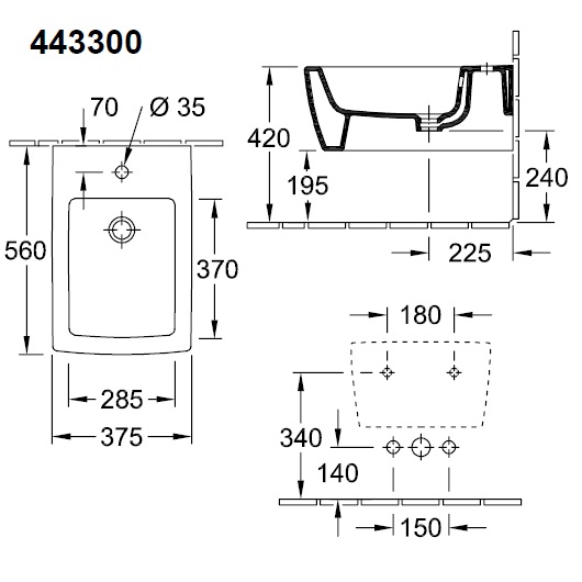 Memento 2.0 Биде, настенный, 375 x 560 mm, Pure Black CeramicPlus