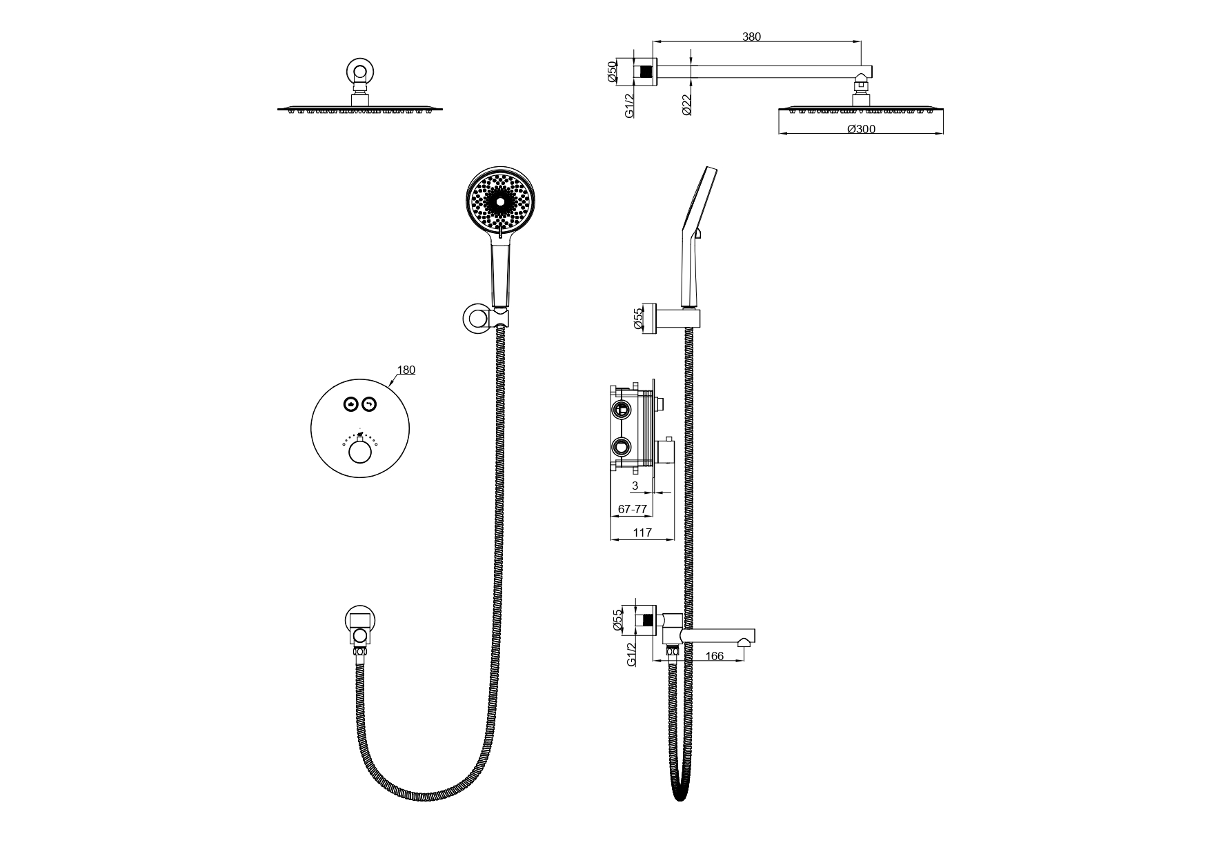 Душевая система с термостатом встраиваемая wonzon & woghand stick, брашированное золото (ww-88929010-bg)