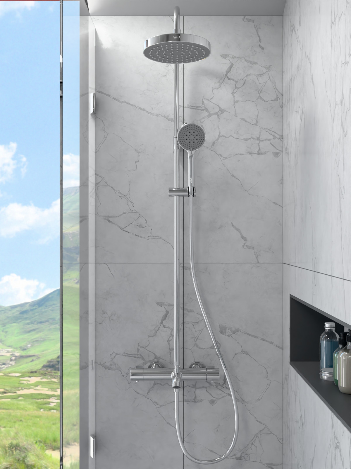 Душевая система VitrA Base Round A47303EXP с термостатическим смесителем и ручным душем хром латунь