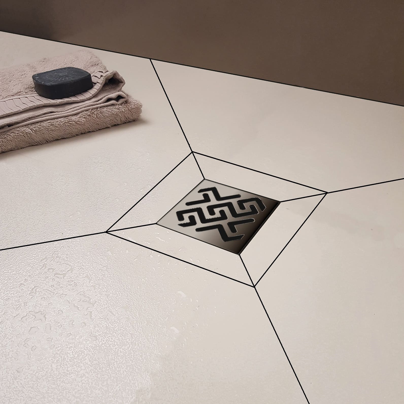 Трап berges водосток platz antik 100х100, матовый хром, s-сифон d50 h60 боковой