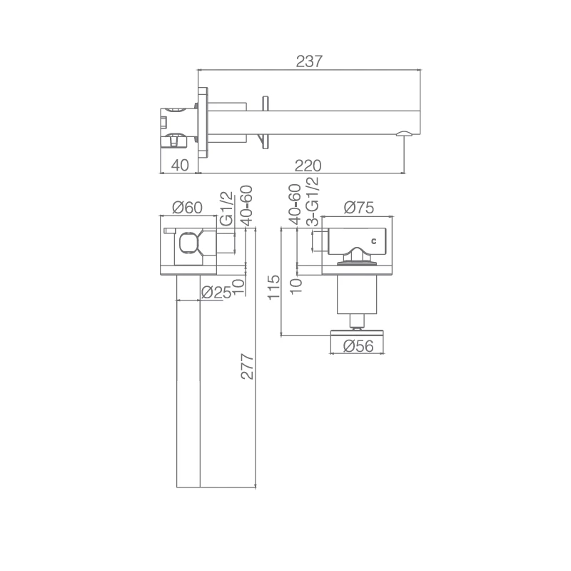 Смеситель для раковины настенный скрытая часть в комплекте imex olimpo glc033 chrome