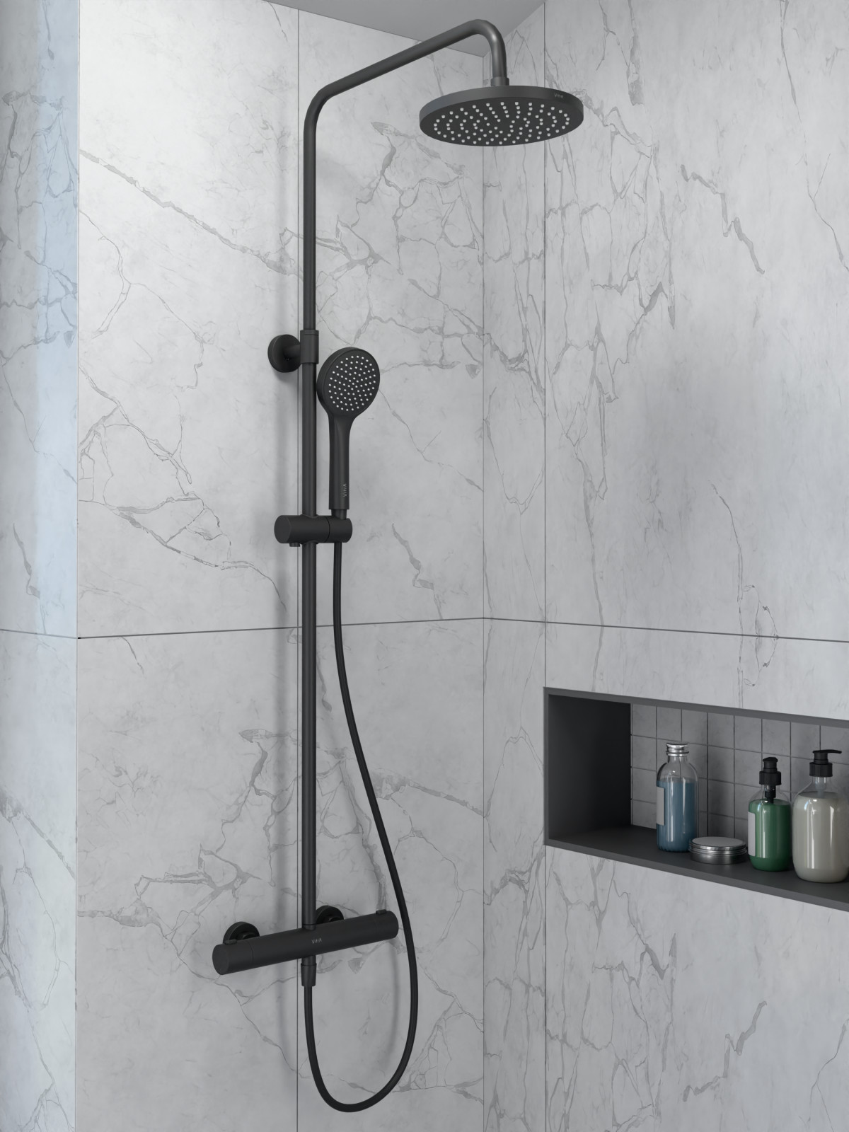 Душевая система VitrA Joy A4729836EXP с термостатическим смесителем и ручным душем матовая черная