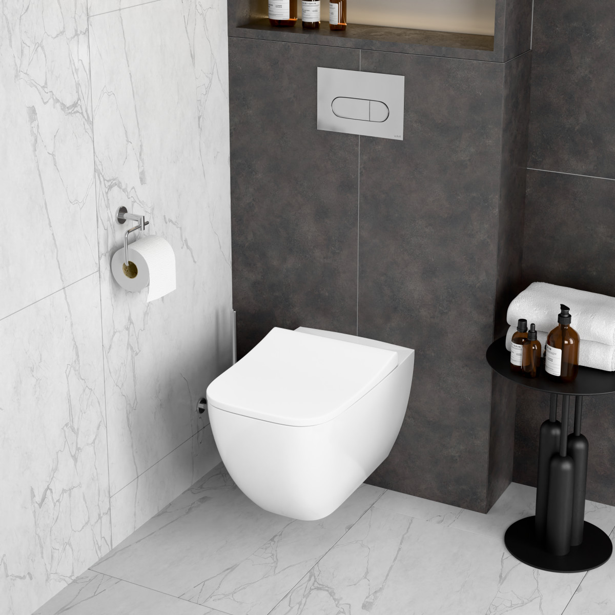 Инсталляция с унитазом VitrA Shift 9855B003-7206 комплект 4 в 1 с сиденьем микролифт безободковый Rim-ex цвет клавиши хром