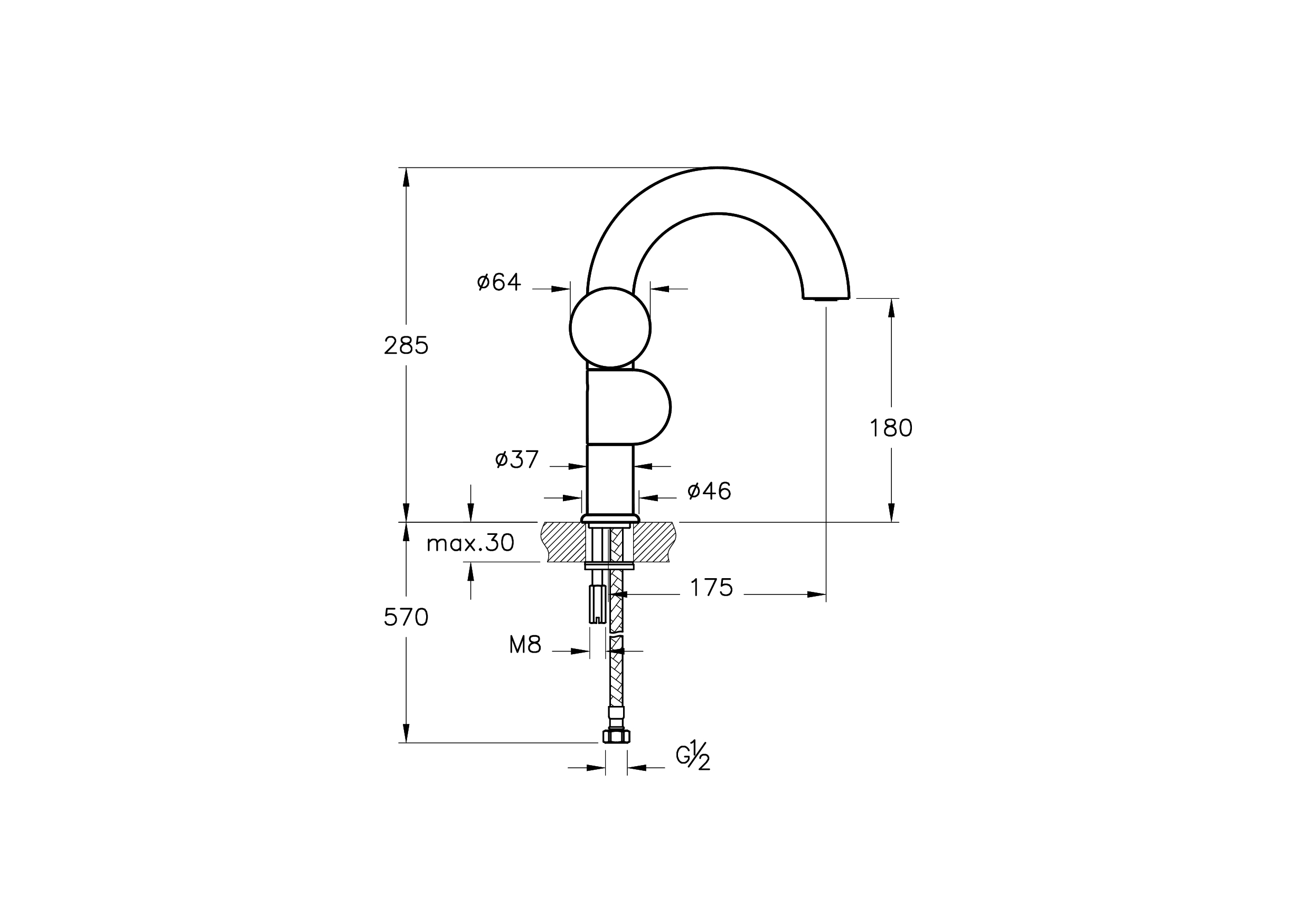 Смеситель для раковины liquid левосторонний, черный глянцевый