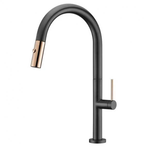 Смеситель для кухни с вытяжной лейкой на 2 режима imex samoa gce017/nor black/rose gold