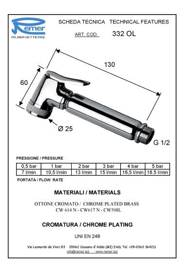 Душевая лейка гигиеническая cr хром remer