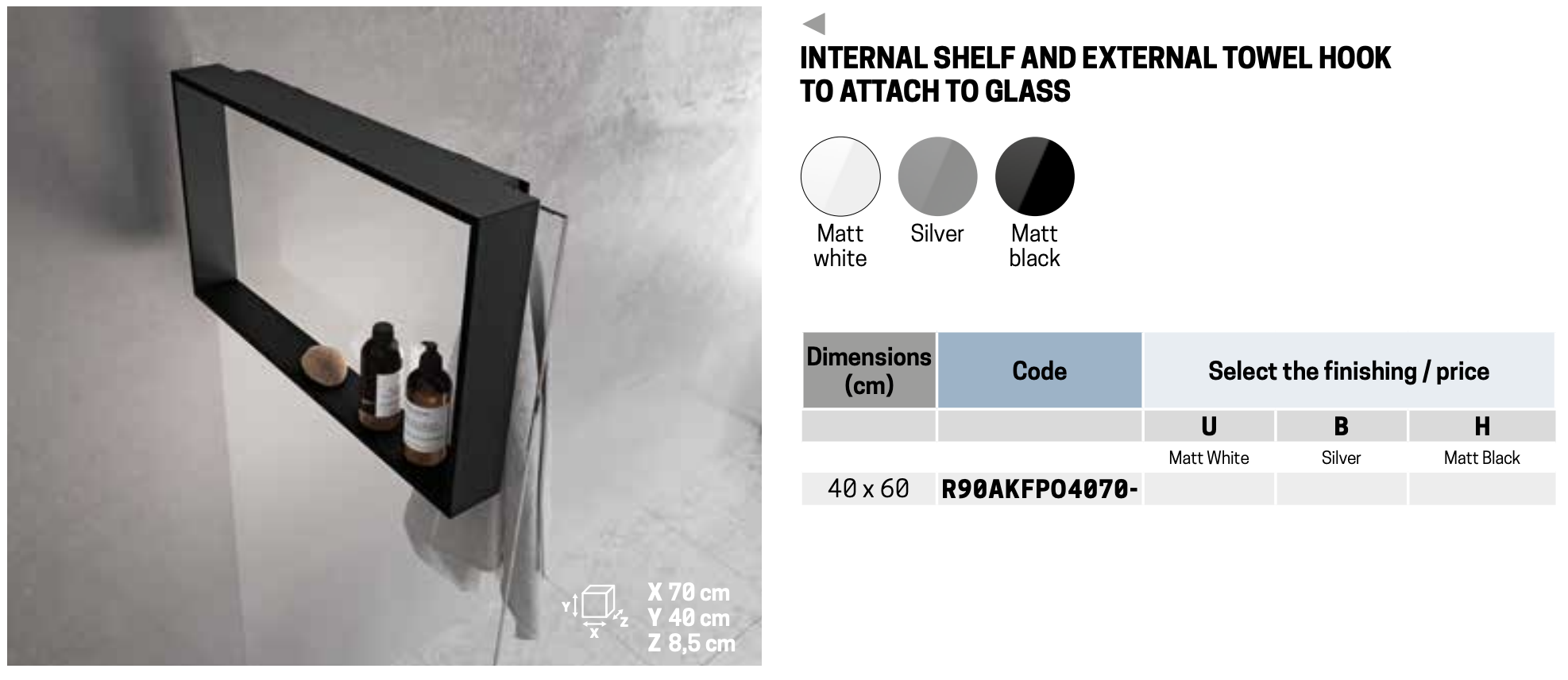 Полка с крючком 60x40 см novellini frame r90akfpo4070-h, цвет black matt Полка с крючком 60x40 см novellini frame r90akfpo4070-h, цвет black matt
