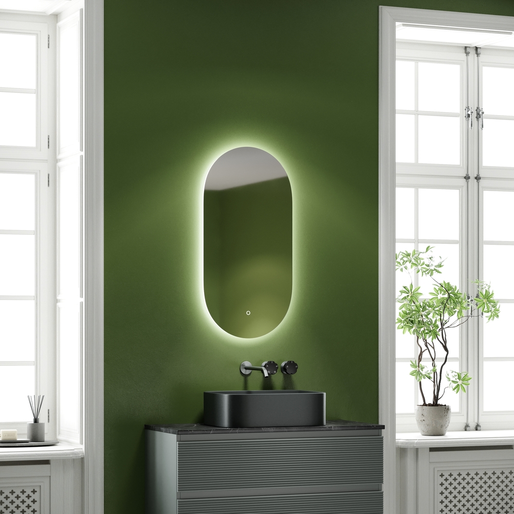 Зеркало для ванной комнаты sancos oval, фоновая подсветка 450х900 с сенсорным управлением на прикосновение, арт. ov45c