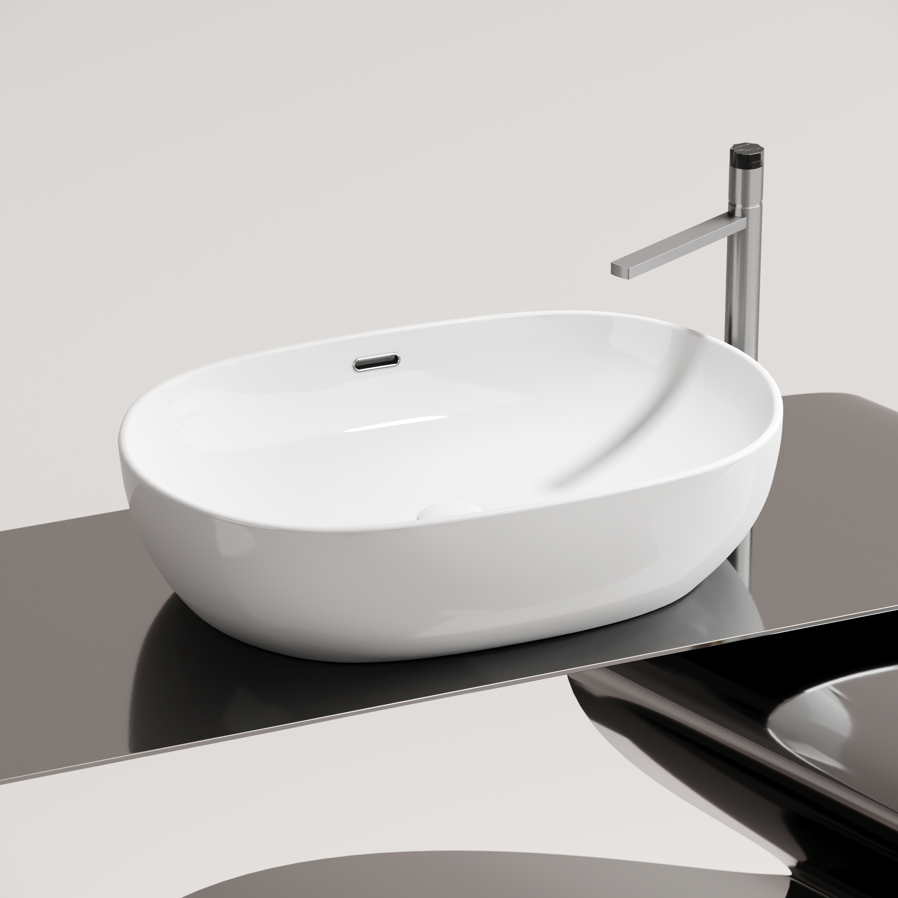 Умывальник чаша накладная овальная со сливом переливом element 610x420x155мм