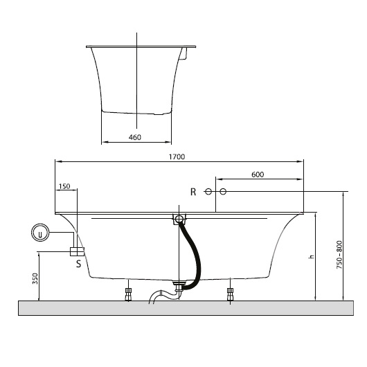 Ванна squaro edge 12 duo quaryl 1700x750x450 villeroy&boch